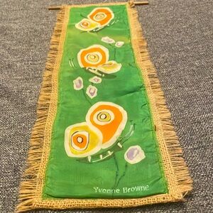 Batik Wall Hanging  17 ½ inches tall and 6 1/4 inch wide from fringe to fringe.